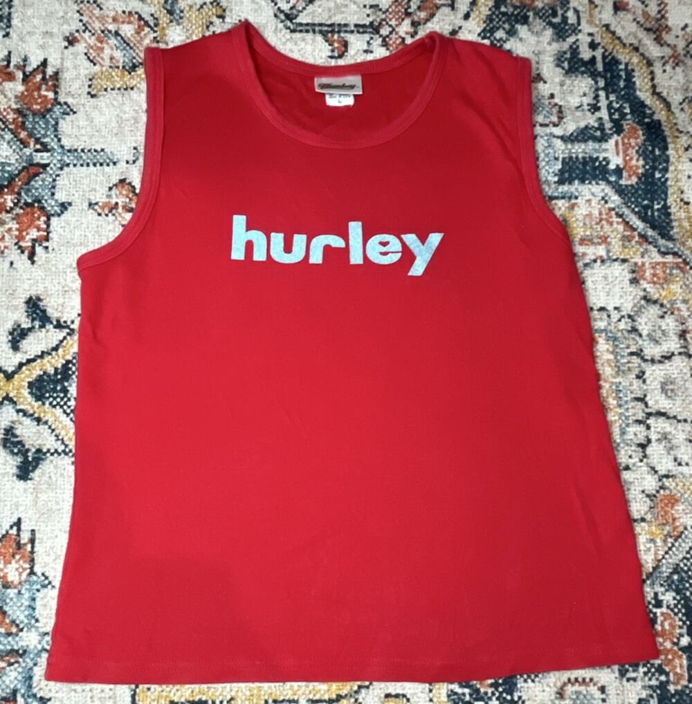 Vintage Y2K Hurley International Tank Top Women’s L Red Blue Spellout Surf Tank